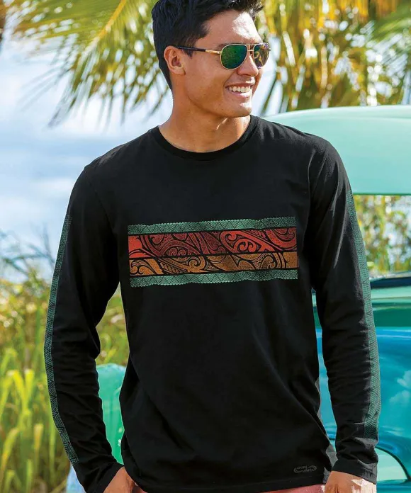 T-Shirts>Crazy Shirts Alakai Band - Jet Black Long Sleeve Pima T-Shirt
