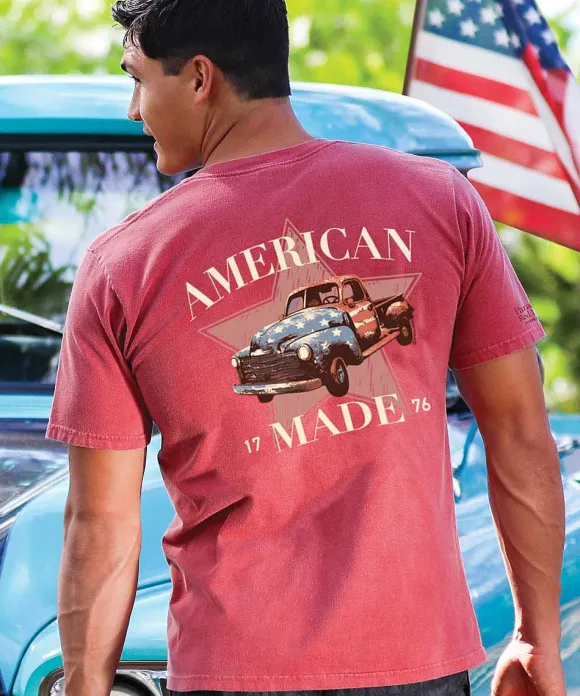 T-Shirts>Crazy Shirts American Made 1776 - Paradise Red Dyed Short Sleeve Crewneck T-Shirt