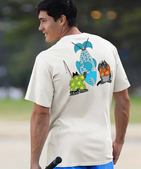 T-Shirts>Crazy Shirts B. Kliban Big Catch - Coconut Dyed Short Sleeve Crewneck T-Shirt