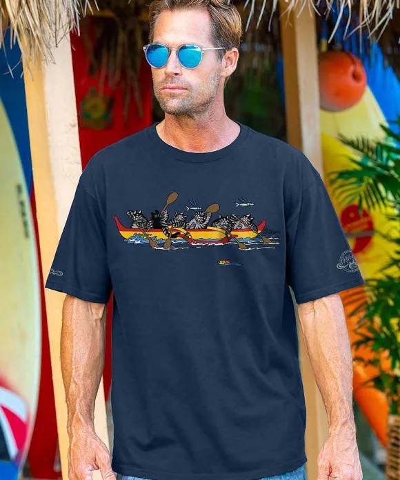 T-Shirts>Crazy Shirts B. Kliban Canoe Cats - Navy Short Sleeve Crewneck T-Shirt