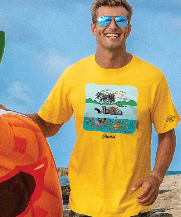 T-Shirts>Crazy Shirts B. Kliban Floating Cat - Pineapple Dyed Short Sleeve Crewneck T-Shirt