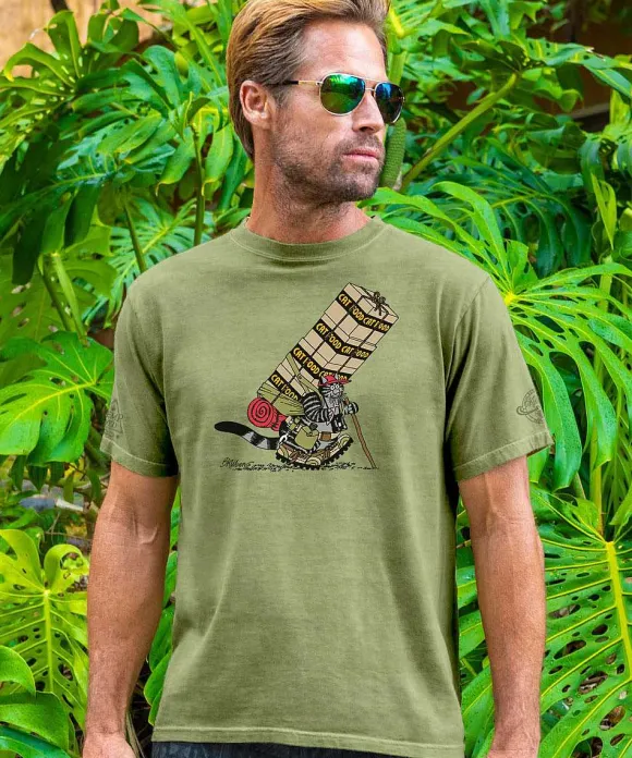T-Shirts>Crazy Shirts B. Kliban Hiking Cat - Hemp Dyed Short Sleeve Crewneck T-Shirt