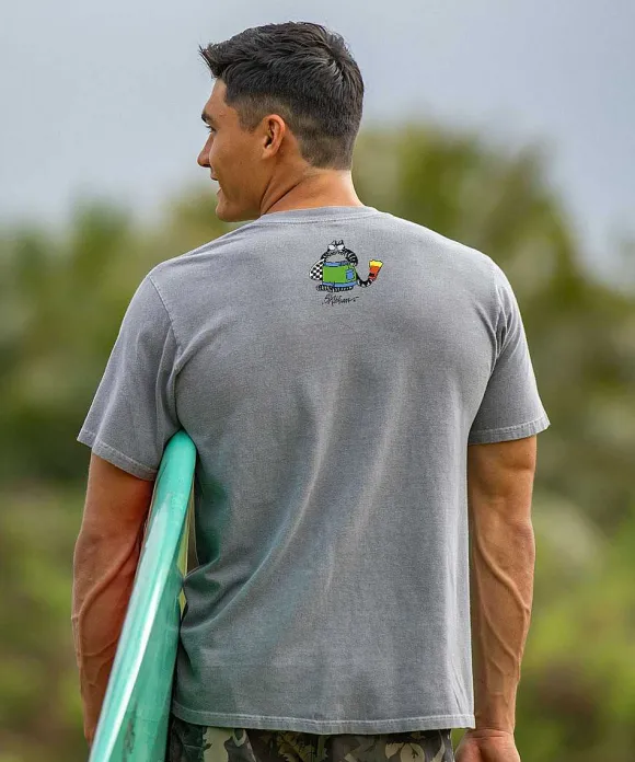 T-Shirts>Crazy Shirts B. Kliban Longboards Rule Stripe - Crater Dyed® Short Sleeve Crewneck T-Shirt