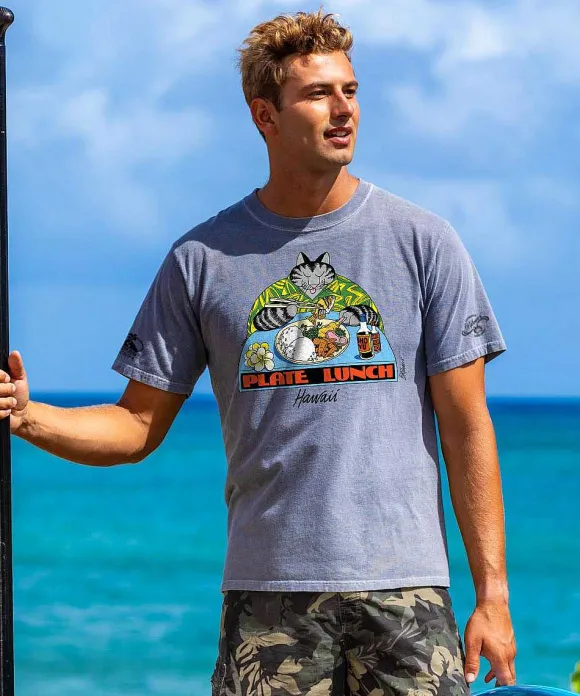 T-Shirts>Crazy Shirts B. Kliban Plate Lunch - Crater Dyed® Short Sleeve Crewneck T-Shirt
