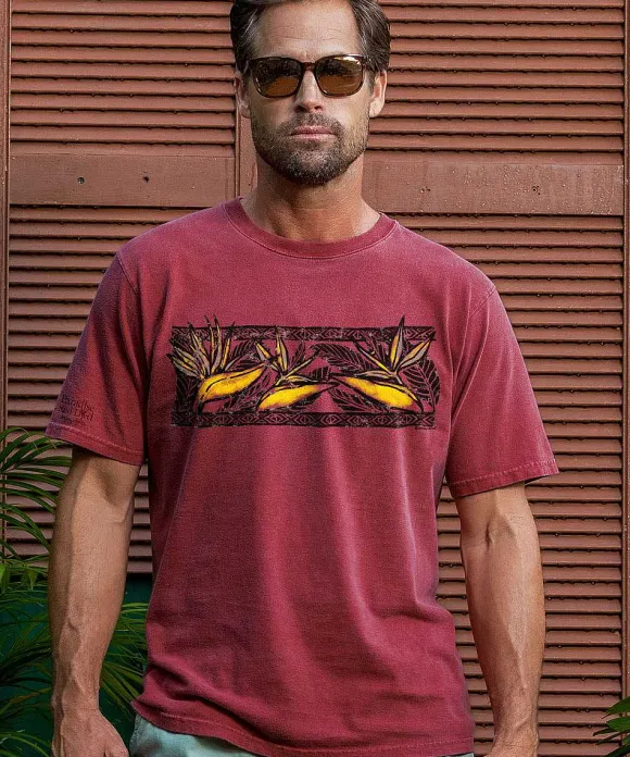 T-Shirts>Crazy Shirts Bird Of Paradise Band - Paradise Red Dyed Short Sleeve Crewneck T-Shirt