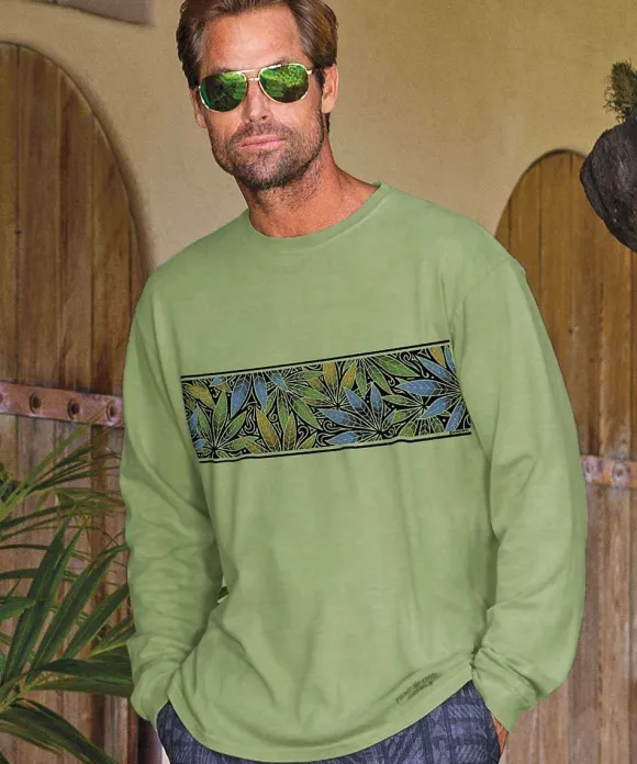 T-Shirts>Crazy Shirts Blue Hemp Band - Hemp Dyed Long Sleeve Crewneck T-Shirt