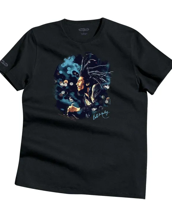 T-Shirts>Crazy Shirts Bob Marley Bokeh Dreadlocks - Jet Black Short Sleeve Pima T-Shirt