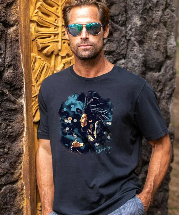 T-Shirts>Crazy Shirts Bob Marley Bokeh Dreadlocks - Jet Black Short Sleeve Pima T-Shirt