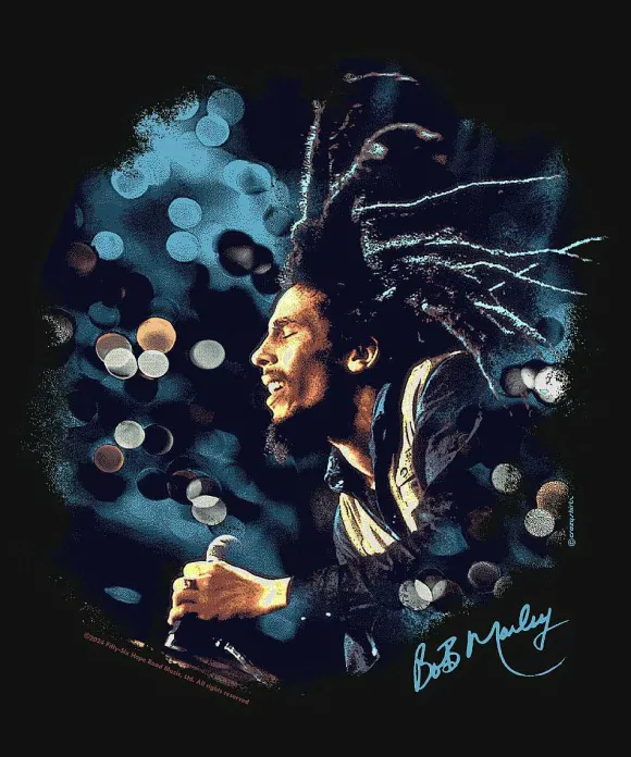 T-Shirts>Crazy Shirts Bob Marley Bokeh Dreadlocks - Jet Black Short Sleeve Pima T-Shirt