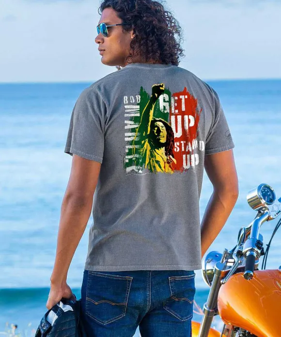 T-Shirts>Crazy Shirts Bob Marley Get Up Stand Up - Crater Dyed® Short Sleeve Crewneck T-Shirt
