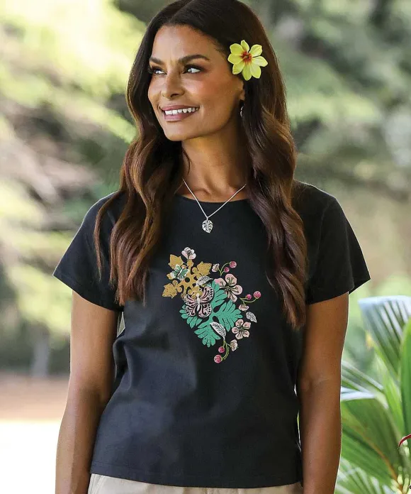 T-Shirts>Crazy Shirts Butterfly Quilt Cascade - Black Short Sleeve Scoop Neck T-Shirt