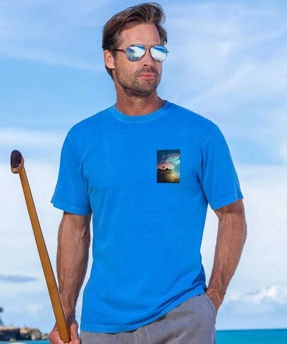 T-Shirts>Crazy Shirts Clark Little Rainbow Shave Ice - Blue Hawaii Dyed Short Sleeve Crewneck T-Shirt