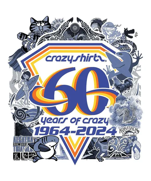 T-Shirts>Crazy Shirts 60Th Anniversary - White Short Sleeve Scoop Neck T-Shirt