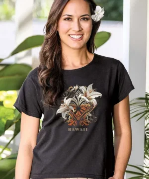 T-Shirts>Crazy Shirts Decorative Lilies - Black Short Sleeve Scoop Neck T-Shirt