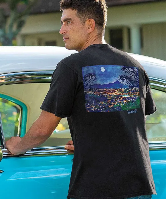 T-Shirts>Crazy Shirts Diamond Head City Lights - Black Short Sleeve Crewneck T-Shirt