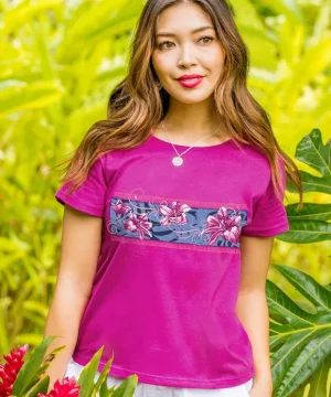 T-Shirts>Crazy Shirts Floral Pua Band - Berry Short Sleeve Scoop Neck T-Shirt