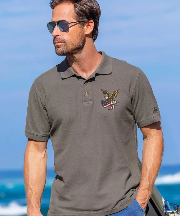 Polos>Crazy Shirts Fly With Honor - Crater Dyed® Short Sleeve Oceanfront Polo Shirt