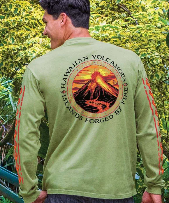 T-Shirts>Crazy Shirts Forged By Fire - Hemp Dyed Long Sleeve Crewneck T-Shirt