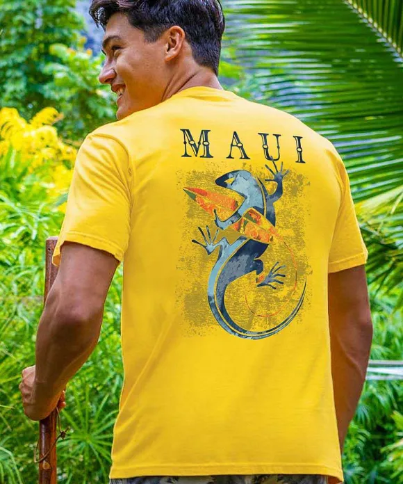 T-Shirts>Crazy Shirts Gecko Watercolor - Pineapple Dyed Short Sleeve Crewneck T-Shirt