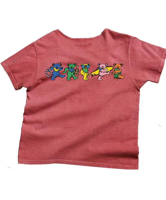 T-Shirts>Crazy Shirts Grateful Dead Hula Bears - Paradise Red Dyed Short Sleeve Scoop Neck T-Shirt