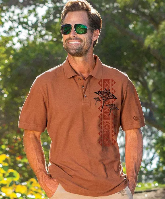 Polos>Crazy Shirts Hahalua Trio - Cinnamon Dyed Short Sleeve Oceanfront Polo Shirt