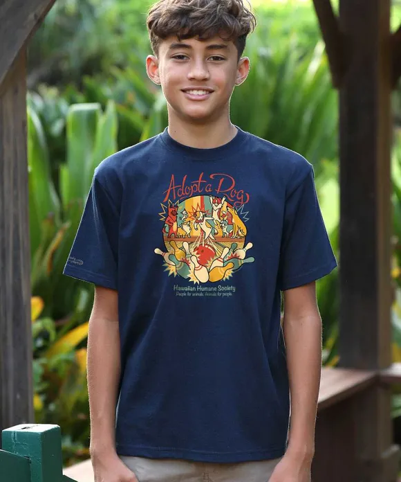 T-Shirts>Crazy Shirts Hawaiian Humane Society Bowling Paws - Navy Short Sleeve Crewneck T-Shirt