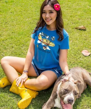 T-Shirts>Crazy Shirts Hawaiian Humane Society Sky Dive - Blue Hawaii Dyed Short Sleeve Crewneck T-Shirt