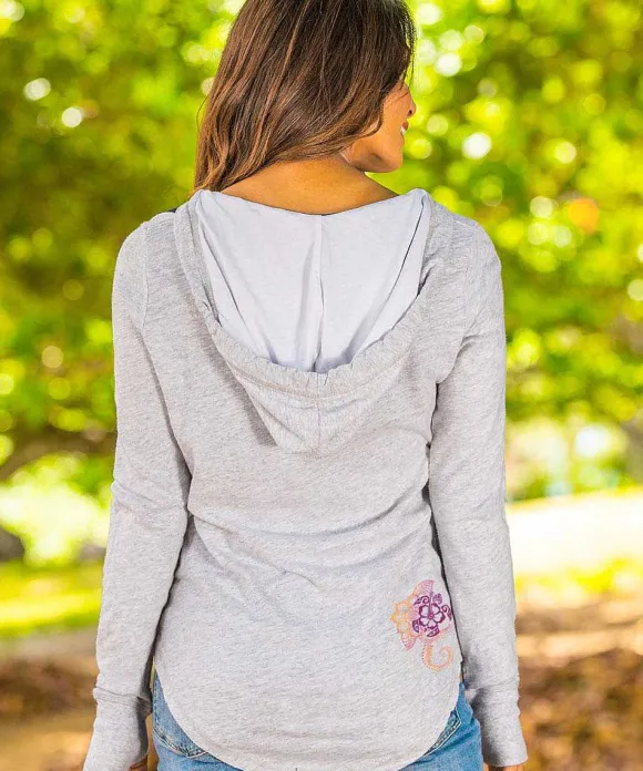 Jackets & Pullovers>Crazy Shirts Honu Current - White Grey Heather Long Sleeve Harmony Hooded T
