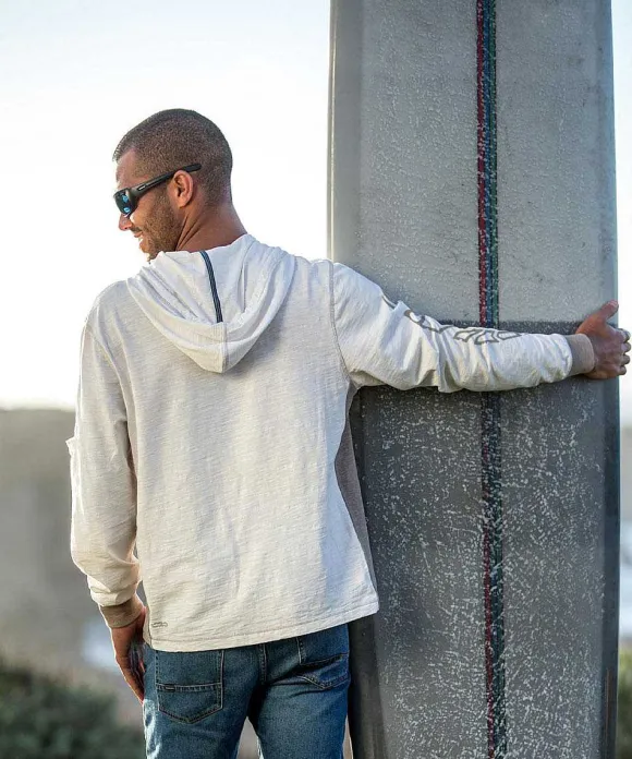 Jackets & Pullovers>Crazy Shirts Honu Mana - Natural/Gray Long Sleeve Longboard Hooded Tee