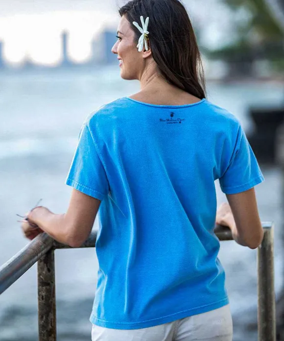 T-Shirts>Crazy Shirts Honu Trio - Blue Hawaii Dyed Short Sleeve Scoop Neck T-Shirt