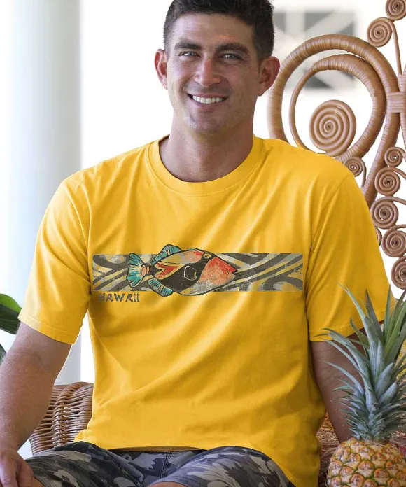 T-Shirts>Crazy Shirts Humu Tribal Stripe - Pineapple Dyed Short Sleeve Crewneck T-Shirt
