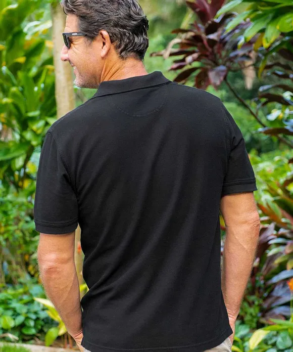 Polos>Crazy Shirts Humu Wave Circle - Black Short Sleeve Oceanfront Polo Shirt