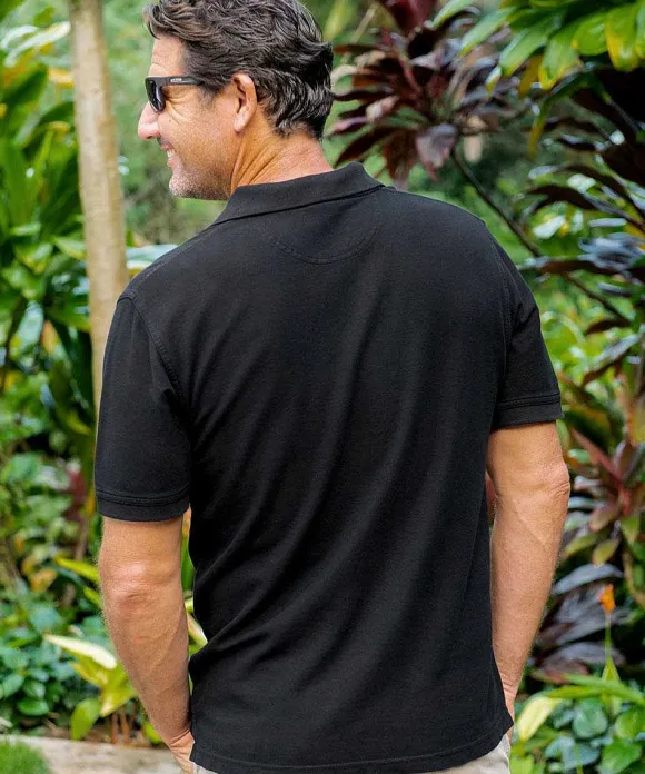 Polos>Crazy Shirts Island Band - Black Short Sleeve Oceanfront Polo Shirt