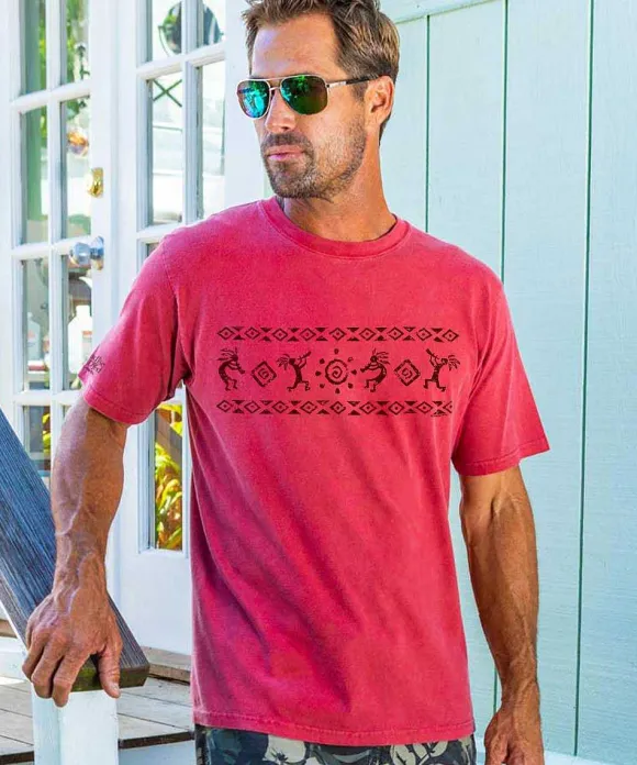 T-Shirts>Crazy Shirts Kokopelli Sol - Paradise Red Dyed Short Sleeve Crewneck T-Shirt