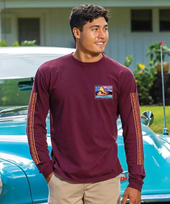 T-Shirts>Crazy Shirts Lava Meets Ocean - Fig Dyed Long Sleeve Crewneck T-Shirt