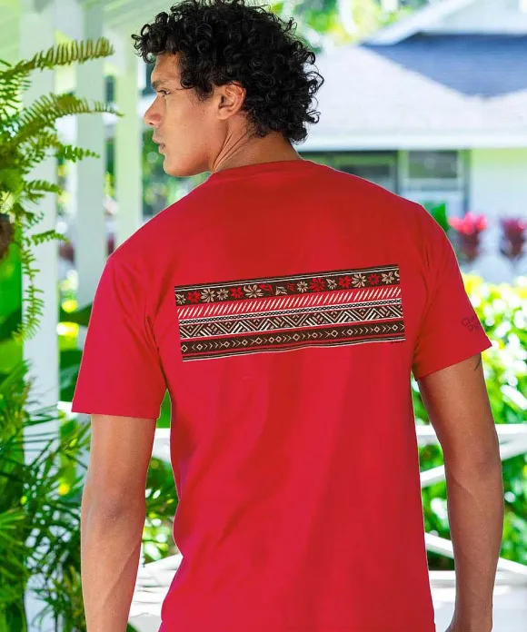 T-Shirts>Crazy Shirts Linear Hawaiian Band - Cherry Dyed Short Sleeve Crewneck T-Shirt