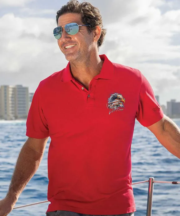 Polos>Crazy Shirts Live Free - Cherry Dyed Short Sleeve Oceanfront Polo Shirt