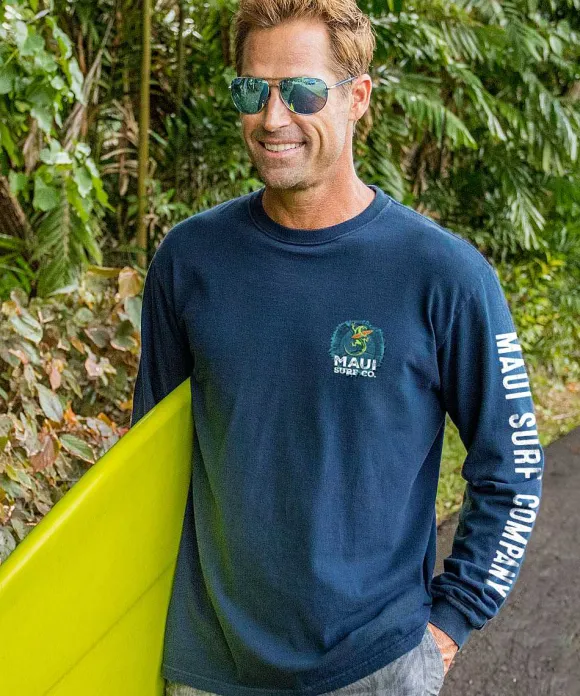 T-Shirts>Crazy Shirts Maui Surf Co. Wood Ring - Navy Long Sleeve Crewneck T-Shirt