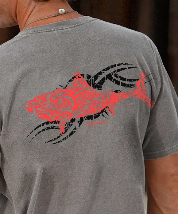 T-Shirts>Crazy Shirts Red Shark - Crater Dyed® Short Sleeve Crewneck T-Shirt