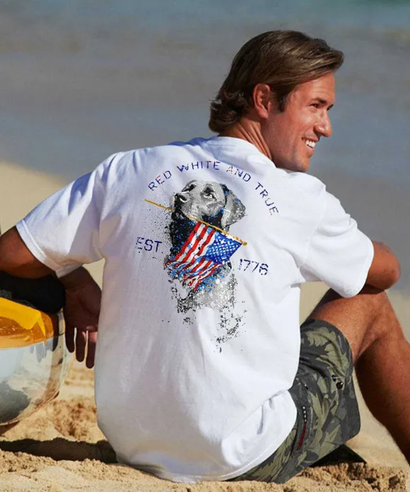 T-Shirts>Crazy Shirts Red White And True - White Short Sleeve Crewneck T-Shirt