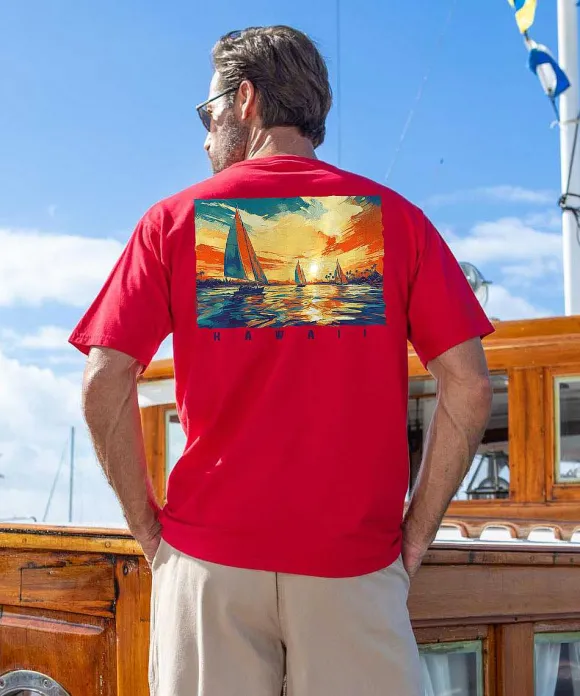 T-Shirts>Crazy Shirts Regatta Race - Cherry Dyed Short Sleeve Crewneck T-Shirt