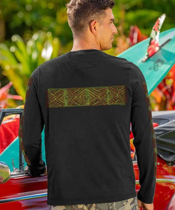 T-Shirts>Crazy Shirts Retro Surf Palm Band - Jet Black Long Sleeve Pima T-Shirt