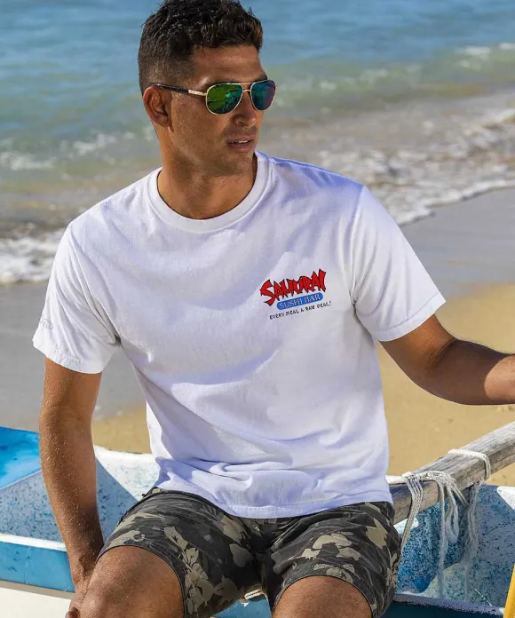 T-Shirts>Crazy Shirts Samurai Sushi Bar - White Short Sleeve Crewneck T-Shirt