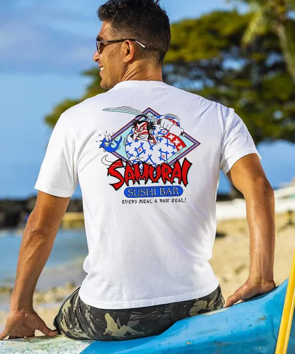 T-Shirts>Crazy Shirts Samurai Sushi Bar - White Short Sleeve Crewneck T-Shirt