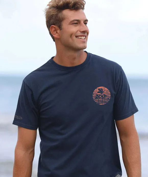 T-Shirts>Crazy Shirts Seas The Day Palm Scenic - Navy Short Sleeve Crewneck T-Shirt