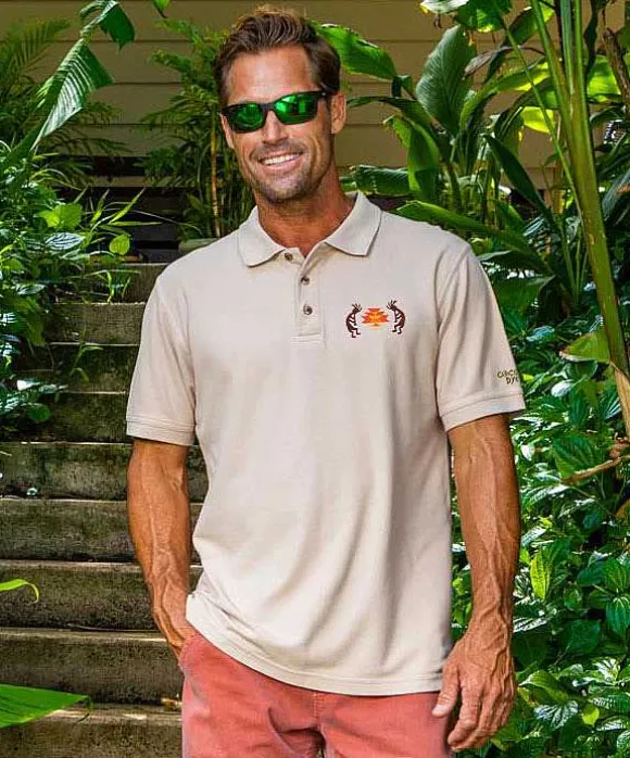 Polos>Crazy Shirts Southwest Kokopelli - Coconut Dyed Short Sleeve Oceanfront Polo Shirt