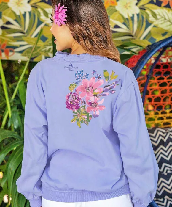 Jackets & Pullovers>Crazy Shirts Splash Of Floral - Lavender Dyed Long Sleeve Lightweight Pullover