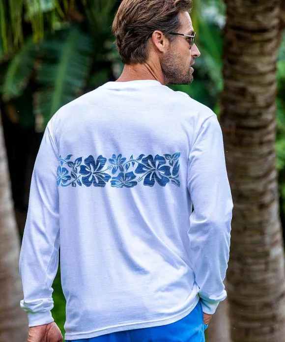 T-Shirts>Crazy Shirts Surfa Stripe - White Long Sleeve Crewneck T-Shirt