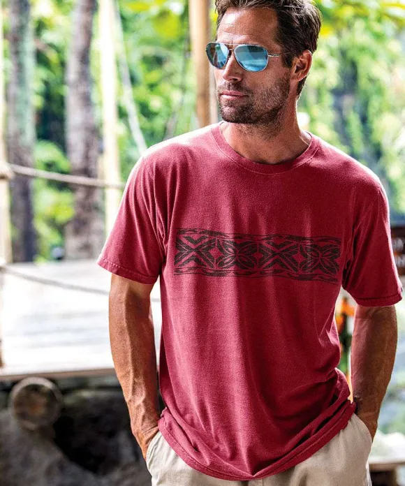 T-Shirts>Crazy Shirts Tapa Band - Paradise Red Dyed Short Sleeve Crewneck T-Shirt
