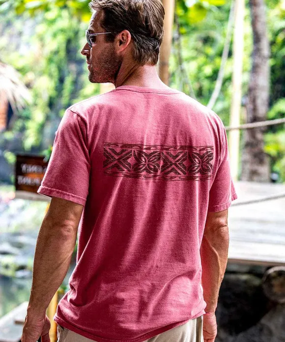 T-Shirts>Crazy Shirts Tapa Band - Paradise Red Dyed Short Sleeve Crewneck T-Shirt